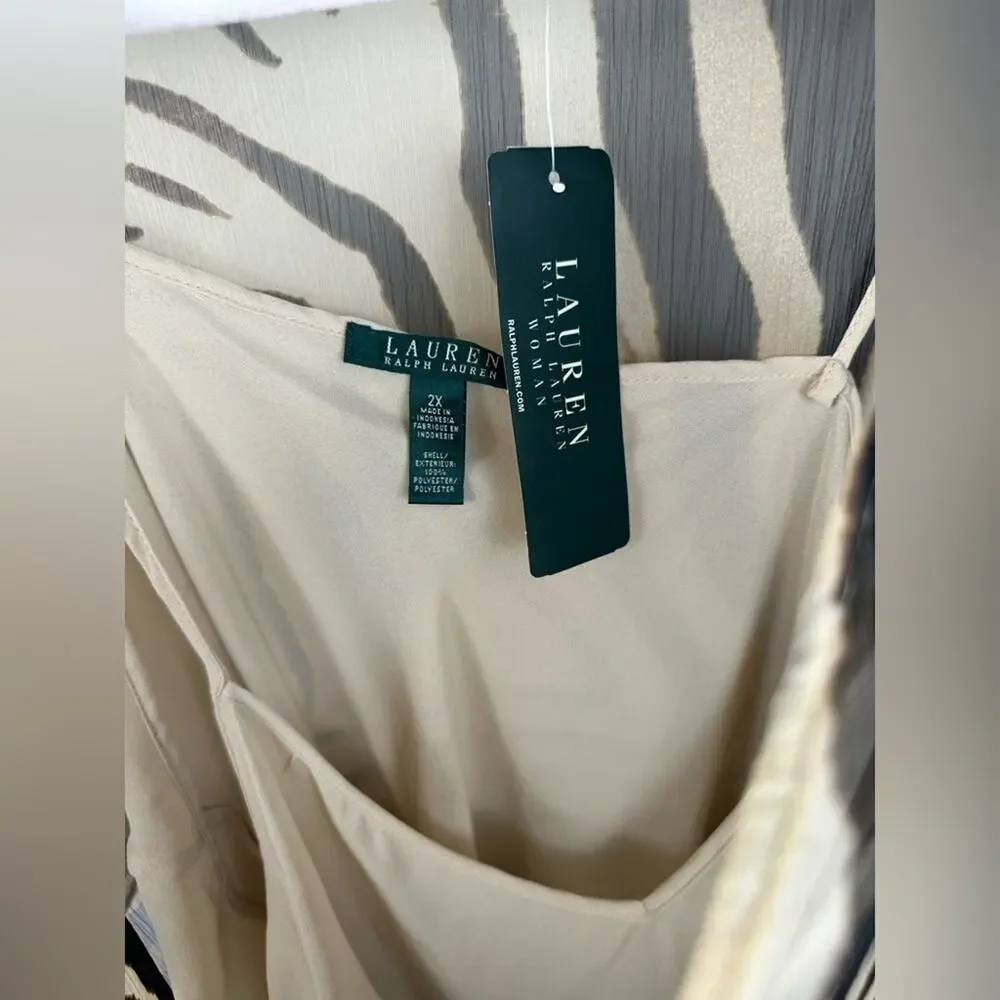 NWT Lauren Ralph Lauren Zebra V-neck Tie In Front Tunic Size 2X With Cami Beachy